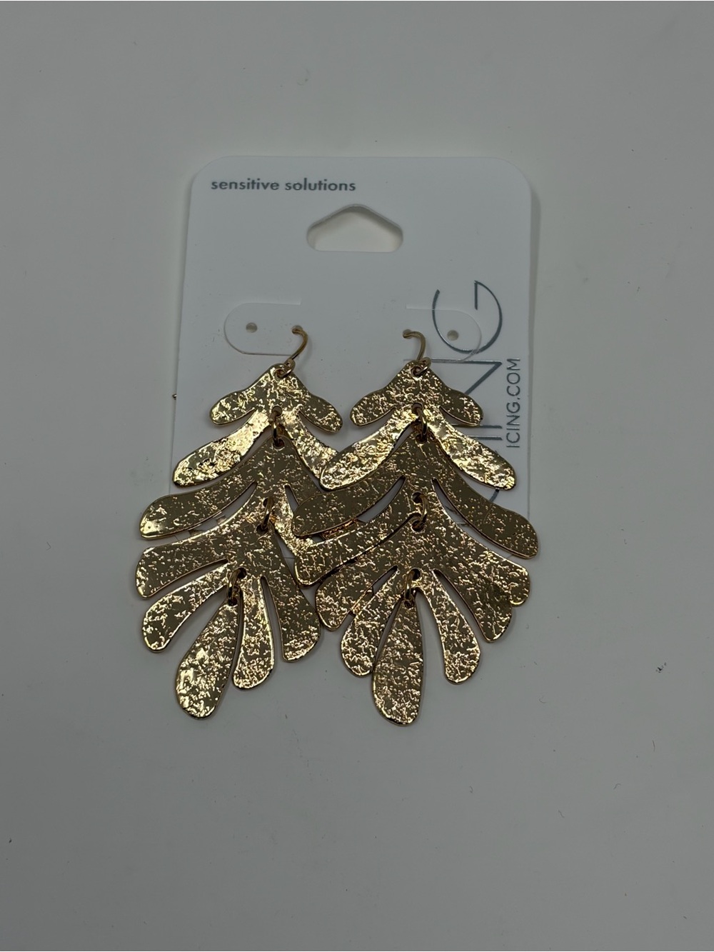 Icing Gold Textured Layered Leaf Drop Earrings